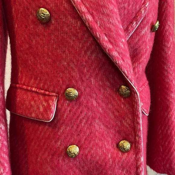 J. Crew Womens Diamond Tweed Peacoat Pink Wool Alpaca Fuzzy Coat Size 0 - Picture 6 of 16